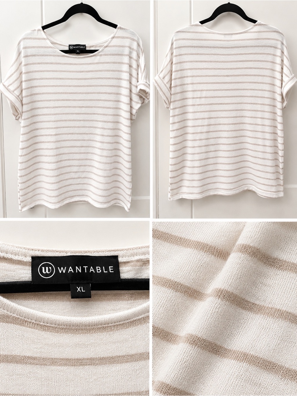 Wantable XL Ivory Beige Striped Relaxed Knit Top NWOT Condition